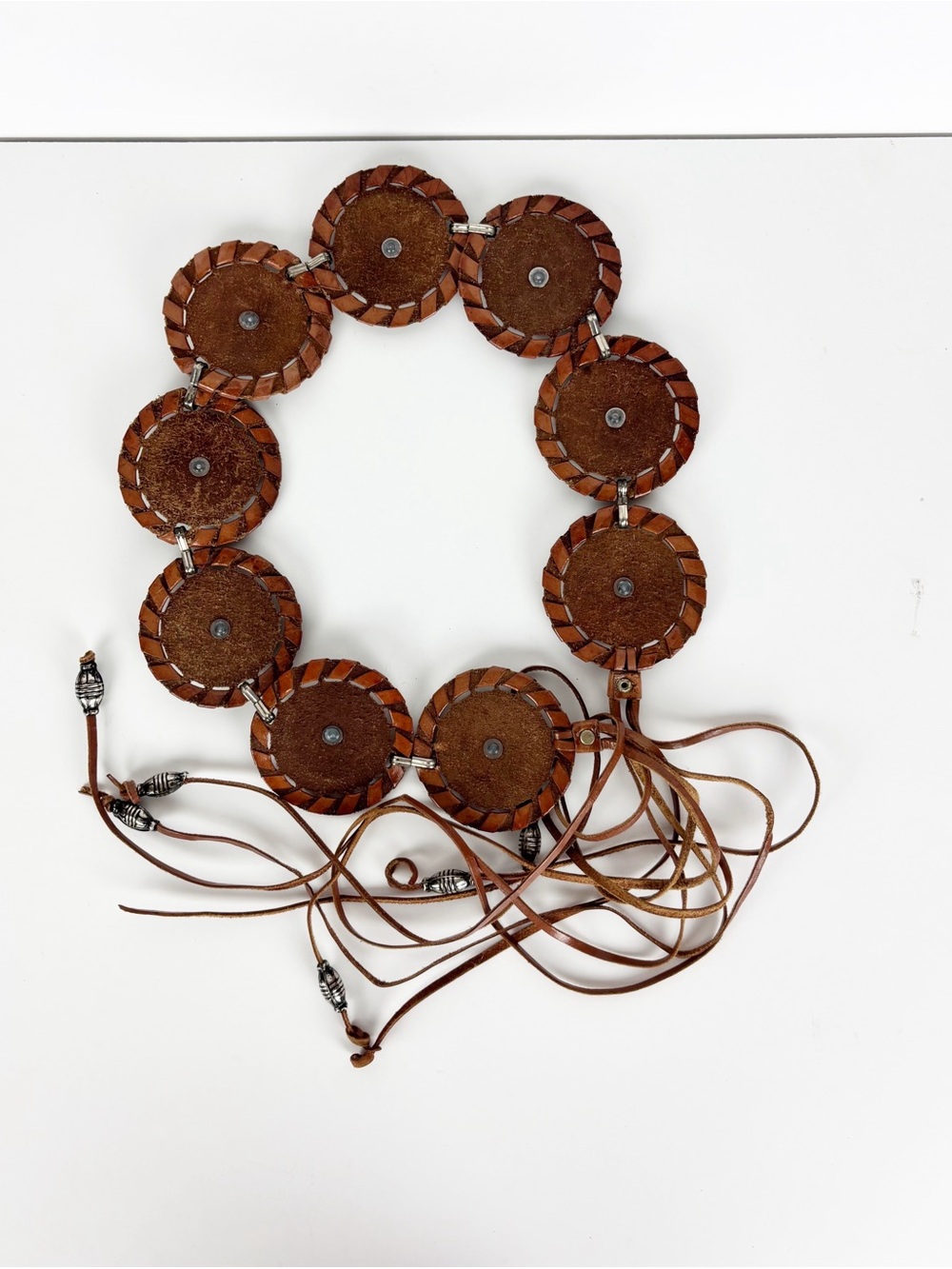 Brown Leather Metal Concho Belt - Picture 3 of 5